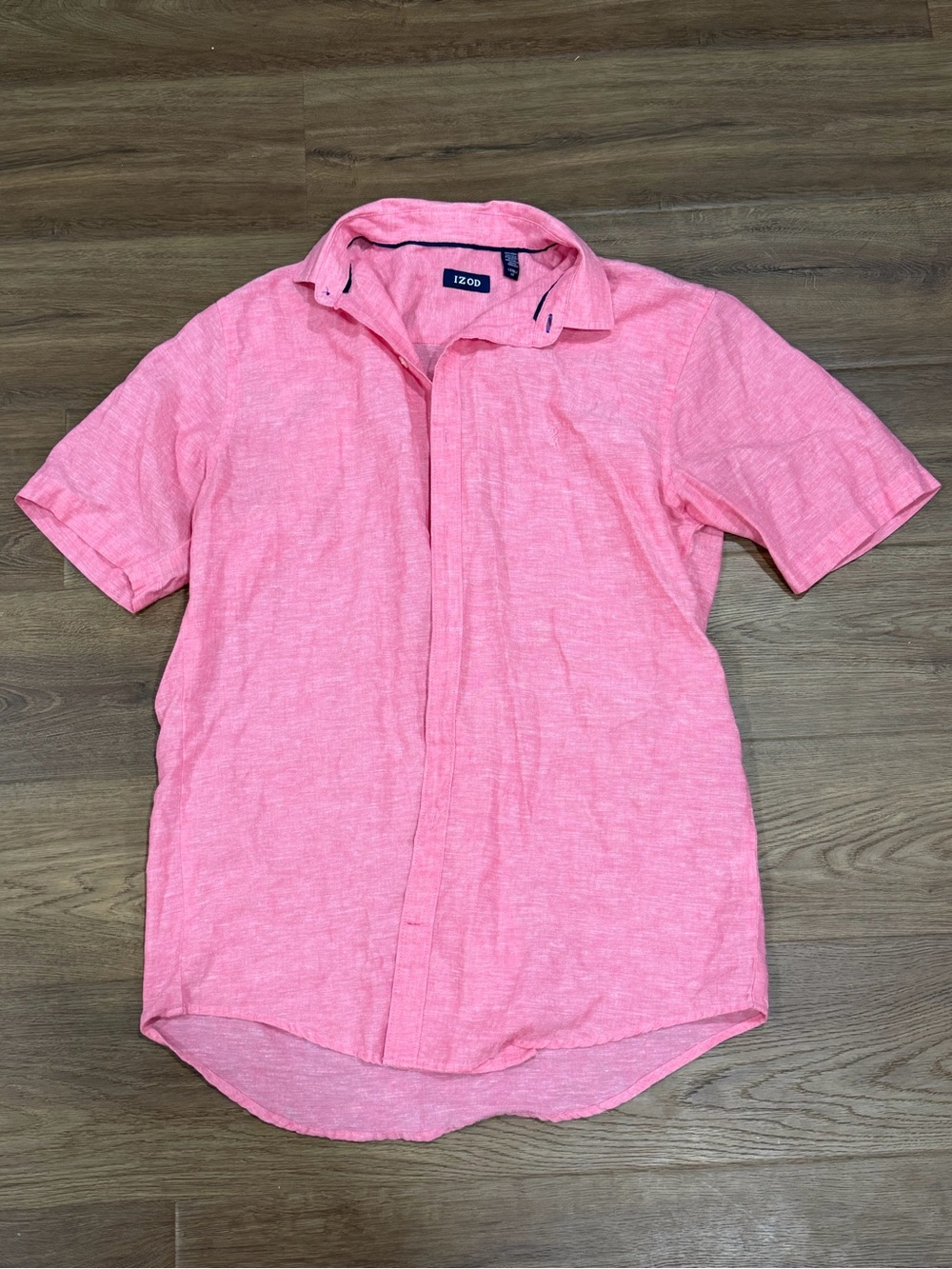 Izod Men's Pink Linen Short Sleeve Button-Down Shirt